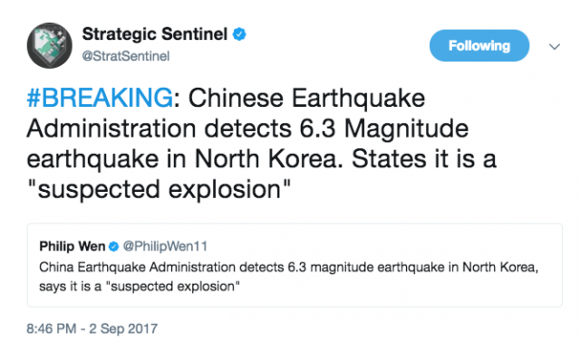 6th Nuclear Test Confirmed by North Korea State TV - Chinese Earthquake Administration Detects 6.3 Magnitude Earthquake in North Korea (Video)