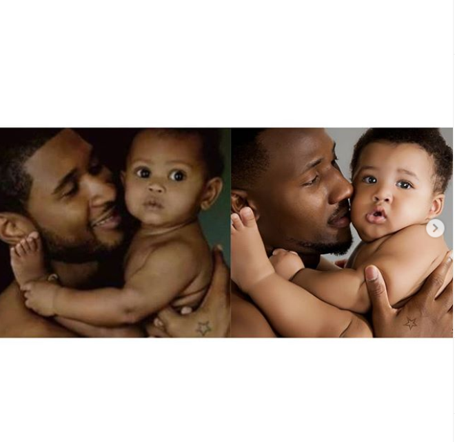 Nigerian father and his son steal the heart of many as they recreate old photo of Usher cradling his son?