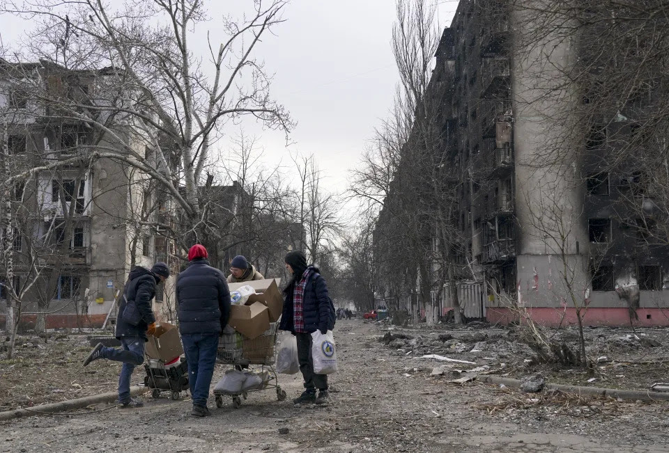 People evacuating Mariupol, Ukraine.