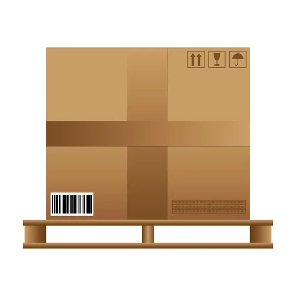 Warehouse parts boxes on wooden pallet vector illustration with shadow