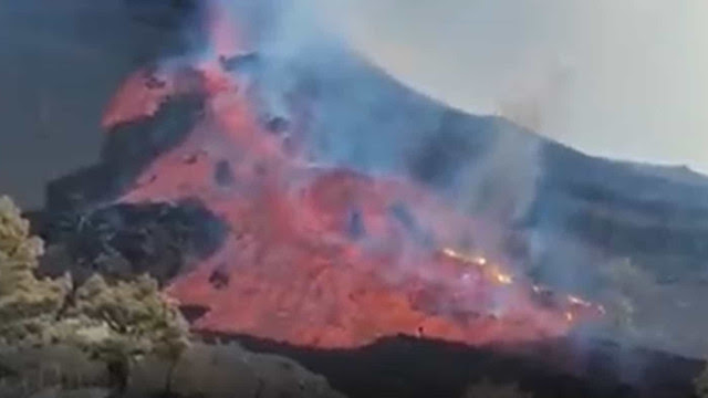 As imagens do novo rio de lava pode gerar outra fajã em La Palma