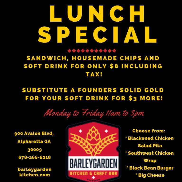 Atlanta daily food specials - Barley Garden