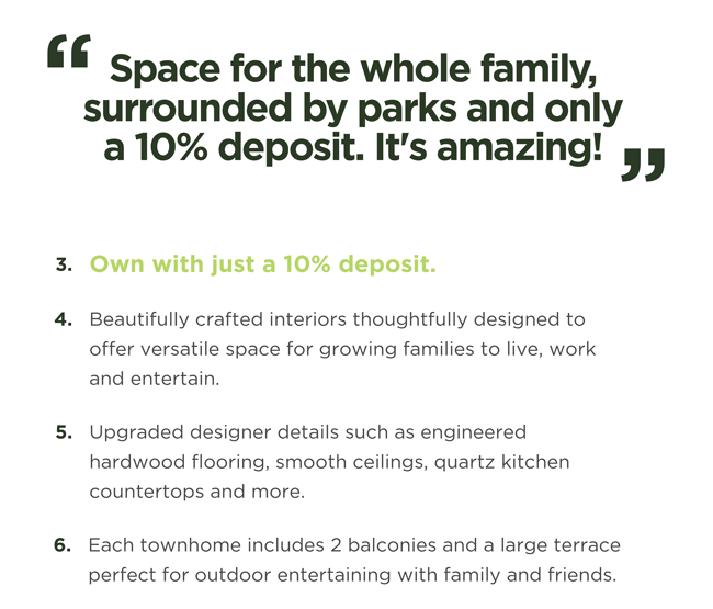 Space for the whole family surrounded by parks and only a 10% deposit