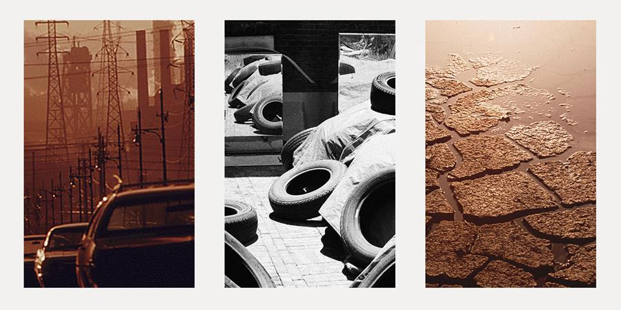 Image credit: Frank J. Aleksandrowicz, Clark Avenue and Clark Avenue Bridge (detail), 1973, photograph, Ohio, public domain, National Archives. Chaokun Wang, 轮胎 tyre (detail), 2021, photograph, Pingyao, creative commons. John Messina, Drainage of Marsh Leaves (detail), 1970, photograph, Louisiana, public domain. Jenna Keiper & Leslye Colvin, 2022, triptych art, United States.